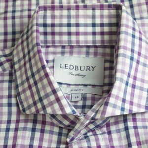 Ledbury Fine Clothing White Lavender Pink Purple Gingham Plaid Dress Shirt 15